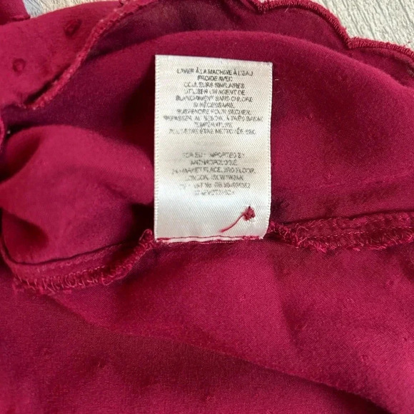 Anthropologie Maeve Women's Swiss Dot Blouse Size 6 Maroon Scalloped Edge - Picture 7 of 9